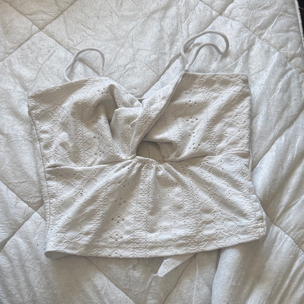 SHEIN White Eyelet Detail Top